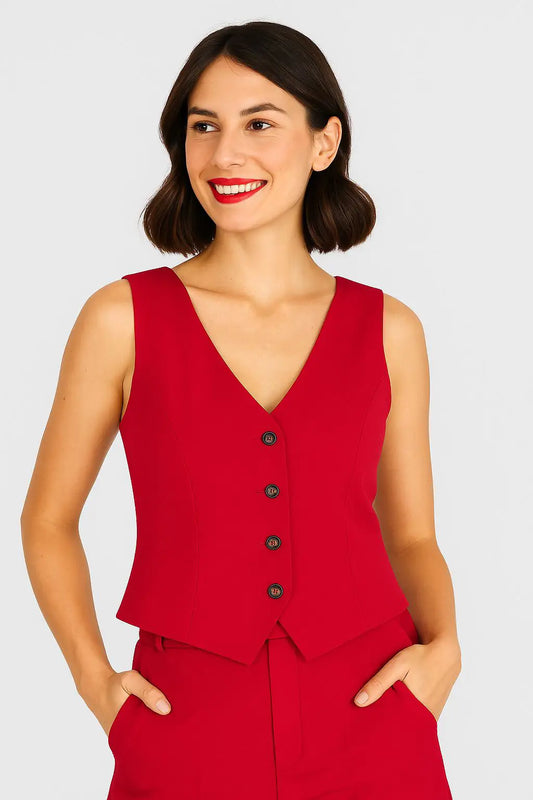 Gilet Mujer Rojo 4 Botones