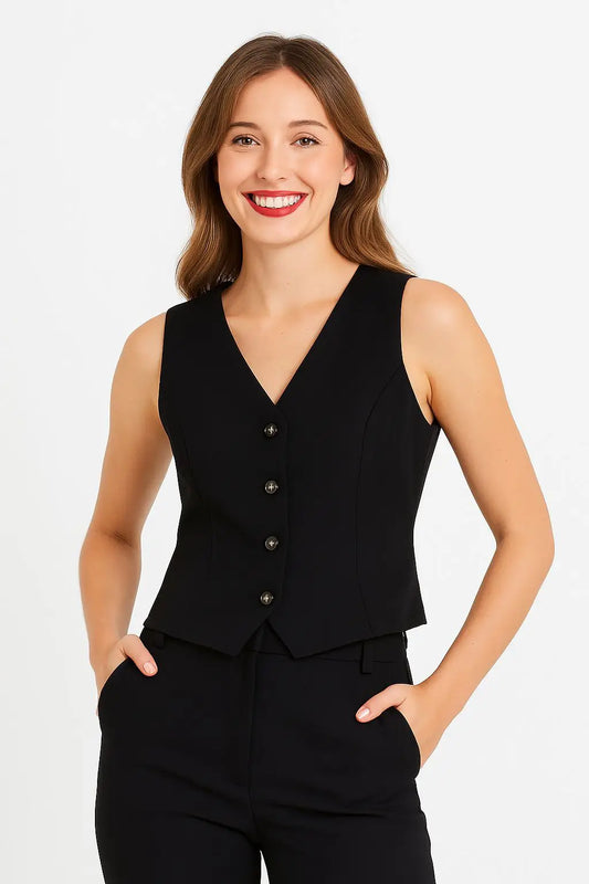 Gilet Mujer Negro 4 Botones