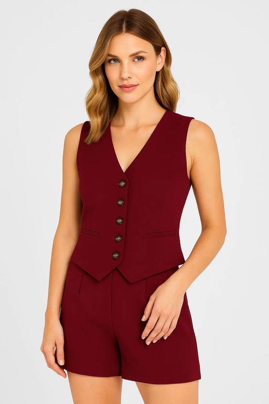Gilet Mujer 5 Botones Ajustable Burdeo