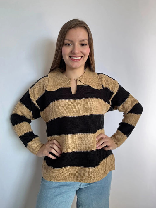 Sweater Rayado Cuello Piqué – Comodidad, elegancia y estilo sin esfuerzo