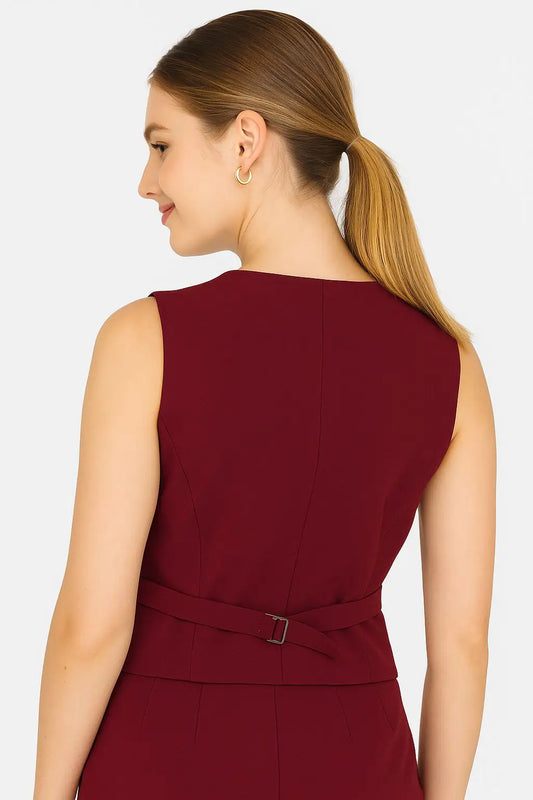 Gilet Mujer 5 Botones Ajustable Burdeo