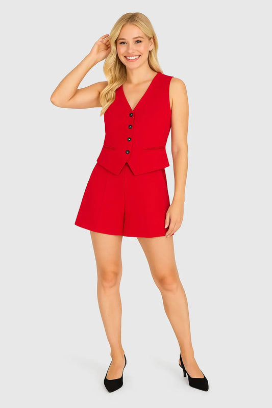 Conjunto de Dos Piezas Mujer Rojo - Gilet y Short Sastrero