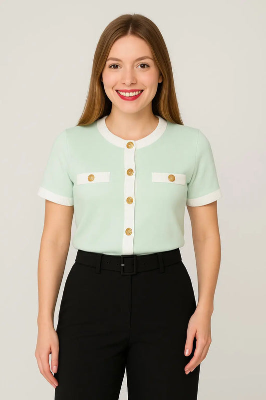 Top de Punto Verde con Botones Dorados – RIAVVIARE®