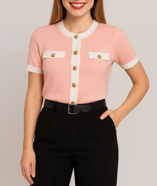 Top de Punto Rosado con Botones Dorados – RIAVVIARE®