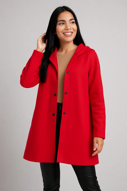 Abrigo Rojo Oversize con Caapucha – Poder, elegancia y actitud