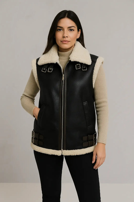 Chaqueta aviadora sin mangas con chiporro oversize - Anastasia