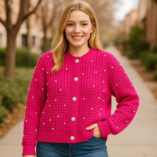 Cardigan de muejr grueso con Perlas – Abrigo con estilo y elegancia femenina