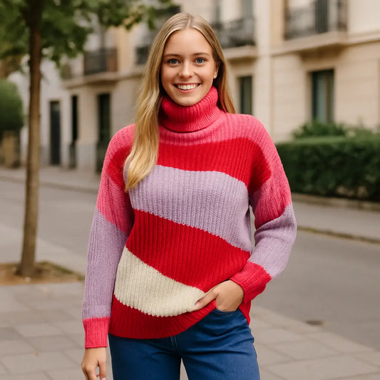 Sweater Tricolor Grueso Cuello Tortuga – Color y abrigo