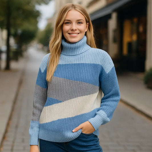 Sweater Tricolor Grueso Cuello Tortuga – Color y abrigo