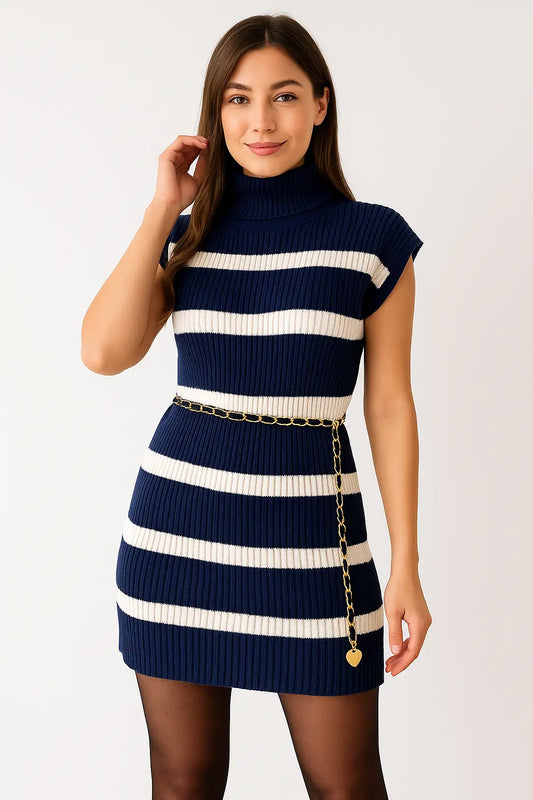 Sweater con Rayas Semi Largo Tipo Vestido