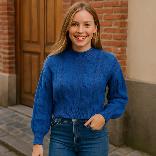 Sweater Trenzado Cropped Cuello Redondo