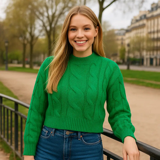 Sweater Trenzado Cropped Cuello Redondo