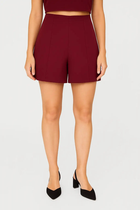 Conjunto de Dos Piezas Mujer Burdeo Gilet y Short Sastrero