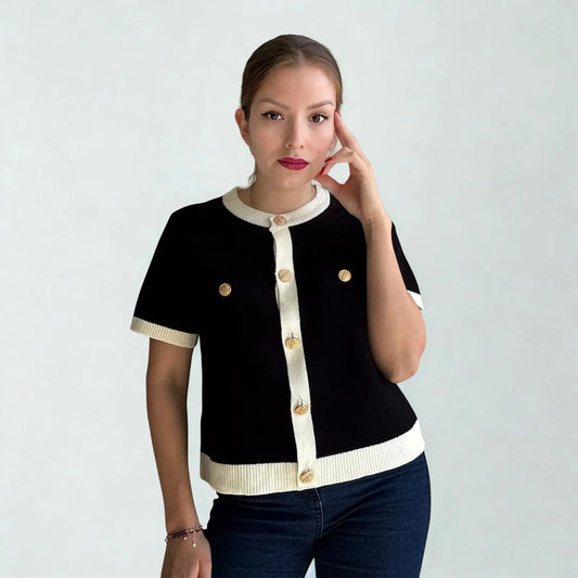 Top de Punto Negro con Botones Dorados – RIAVVIARE®