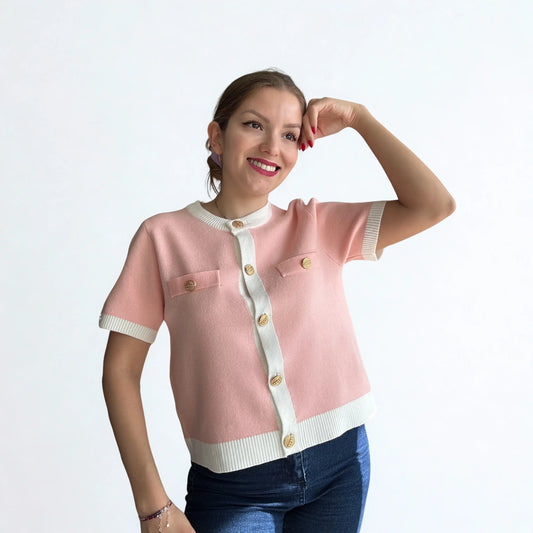 Top de Punto Rosado con Botones Dorados – RIAVVIARE®