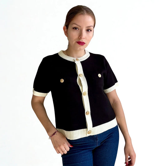 Top de Punto Negro con Botones Dorados – RIAVVIARE®
