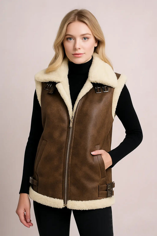 Chaqueta aviadora sin mangas con chiporro oversize - Anastasia